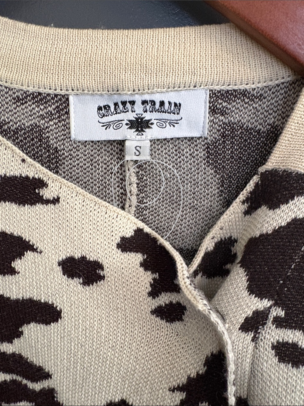 Crazy Train Cream and Brown Animal-Print Open Cardigan - Picture 2 of 5